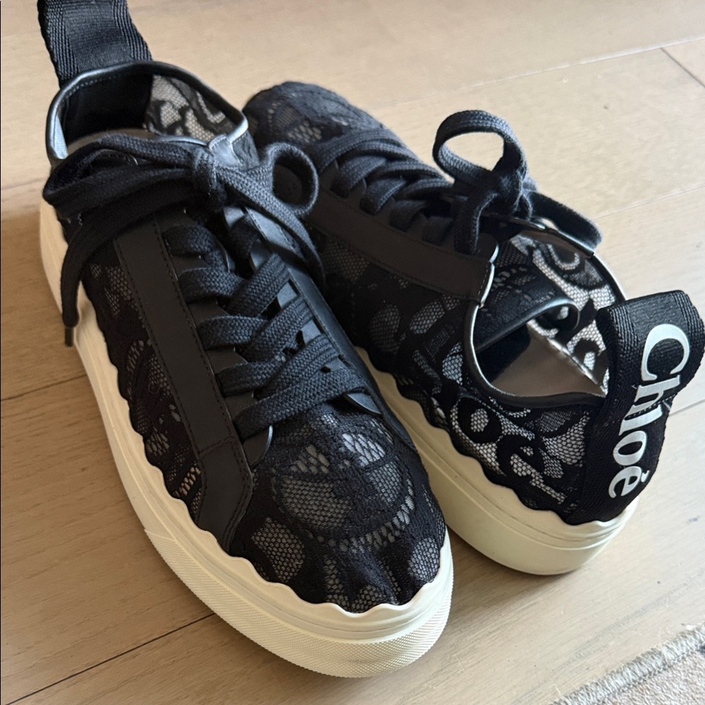 Chloe Lace Overlay Black and Cream Sneakers